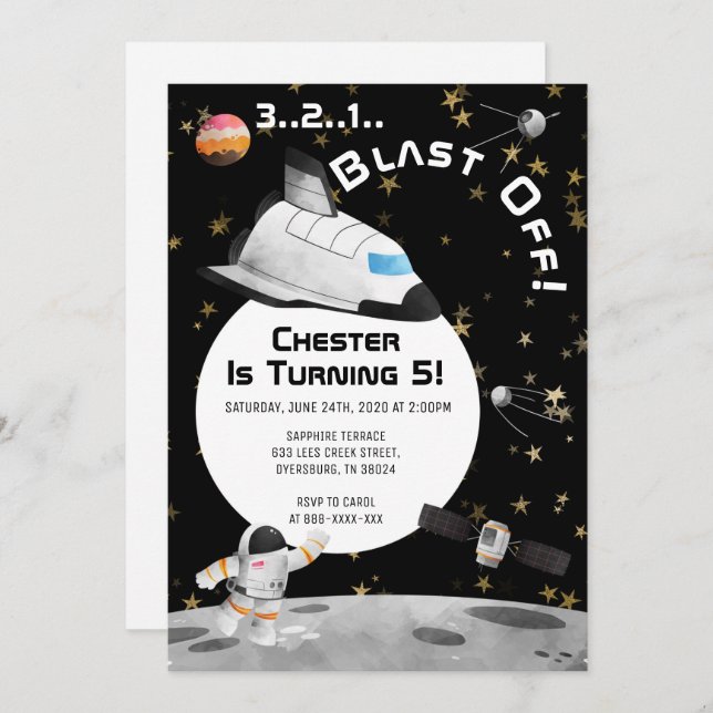 Blast Off Astronaut Birthday Space Birthday Invitation (Front/Back)