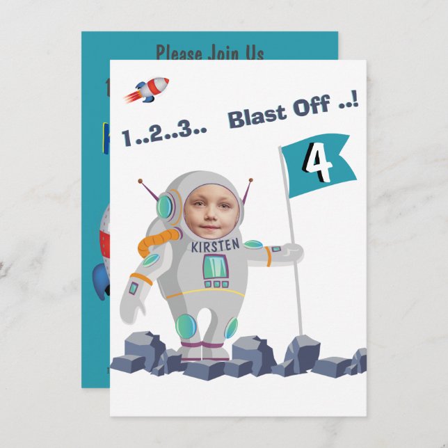 Blast Off Astronaut Photo Template Rocket Birthday (Front/Back)