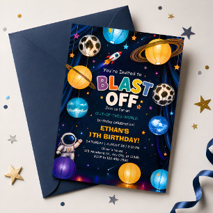 Blast Off First Birthday Invitation for Boys