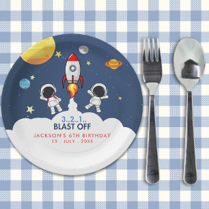 "Blast Off Funny Birthday Boy with Astronaut theme Paper Plate