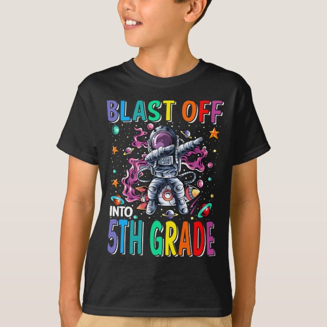Blast Off Into 5th Grade Rocket Back To School  T-Shirt (Front)