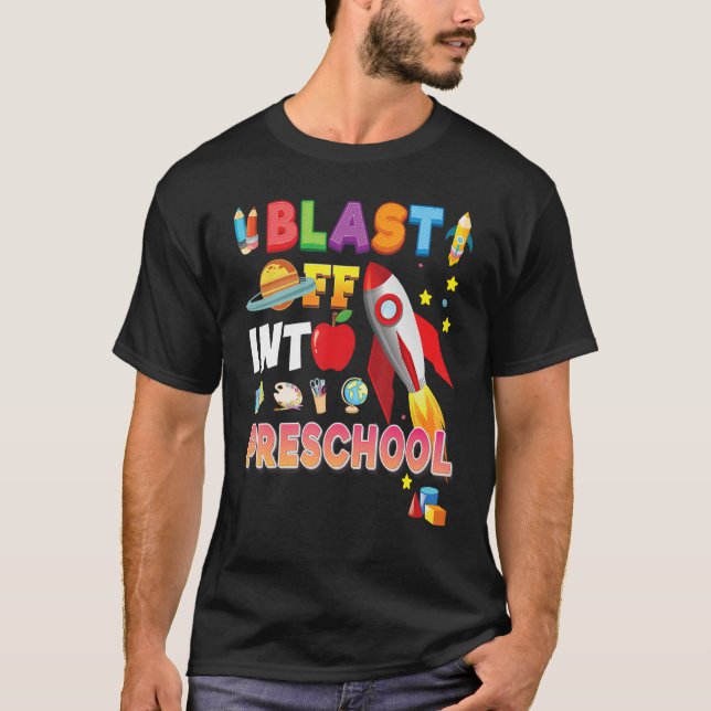 Blast Off Into Preschool Rocket Back To School Kid T-Shirt (Front)