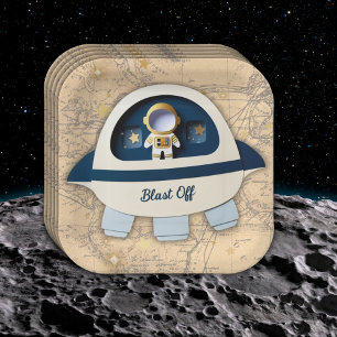 Blast Off! Modern Vintage Astronaut Baby Shower  Paper Plate