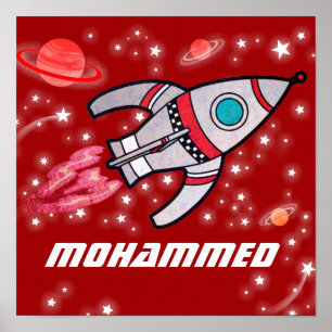 Blast off named red rocket space boys poster