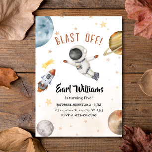 "Blast Off!" Outer Space Astronaut 5th Birthday Invitation