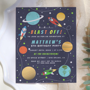 Blast Off! Outer Space Rocket Ship Birthday Party Invitation Postcard