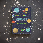 Blast Off! Outer Space Rocket Ship Birthday Party Invitation Postcard<br><div class="desc">Create your own custom Blast Off! Outer Space Rocket Ship Birthday Party using these templates by Cali Graphics. This modern design features stars, planets, rocket ships and modern typography. (1) Type your text into template boxes provided. (2) For further customization, please click the "customize further" or "personalize" link and use...</div>