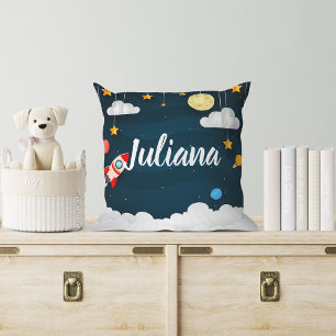 Blast Off   Personalized Outer Space Throw Pillow