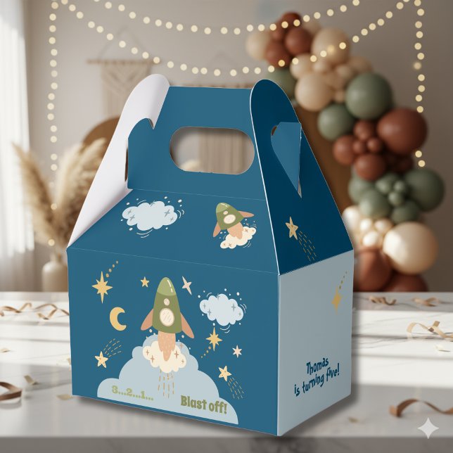 Blast off rocket adventure kids birthday favor box (Creator Uploaded)
