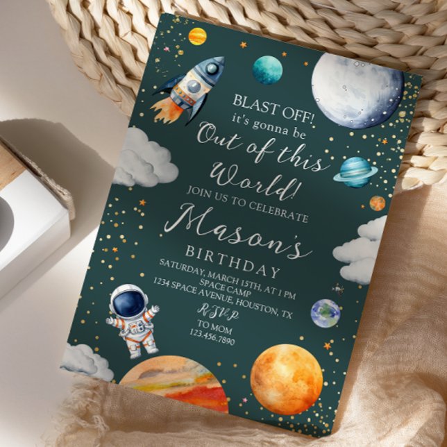 Blast Off Rocket Astronaut Outer Space Birthday Invitation (Creator Uploaded)