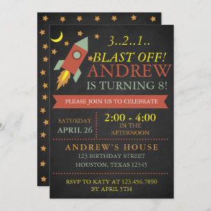 Blast off Rocket Birthday Party Invitation