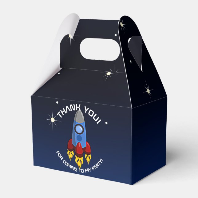 Blast Off Rocket Ship Birthday Party Favor Box (Front Side)