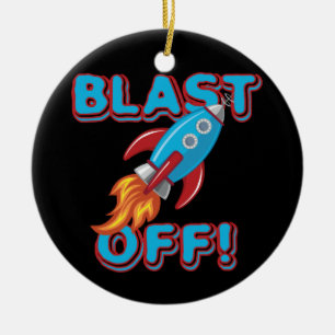 Blast Off Rocket Ship Ceramic Ornament