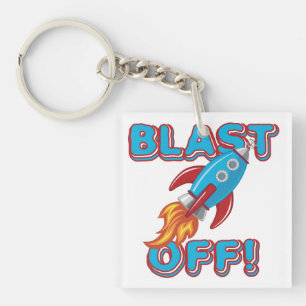 Blast Off Rocket Ship Keychain