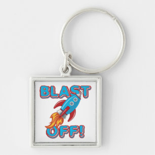Blast Off Rocket Ship Keychain