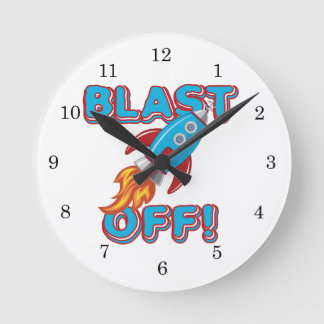 Blast Off Rocket Ship Round Clock