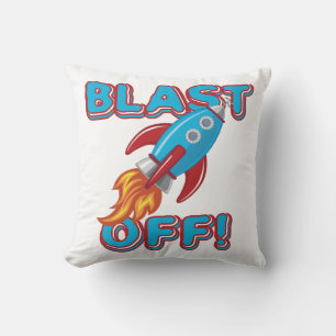Blast Off Rocket Ship Throw Pillow