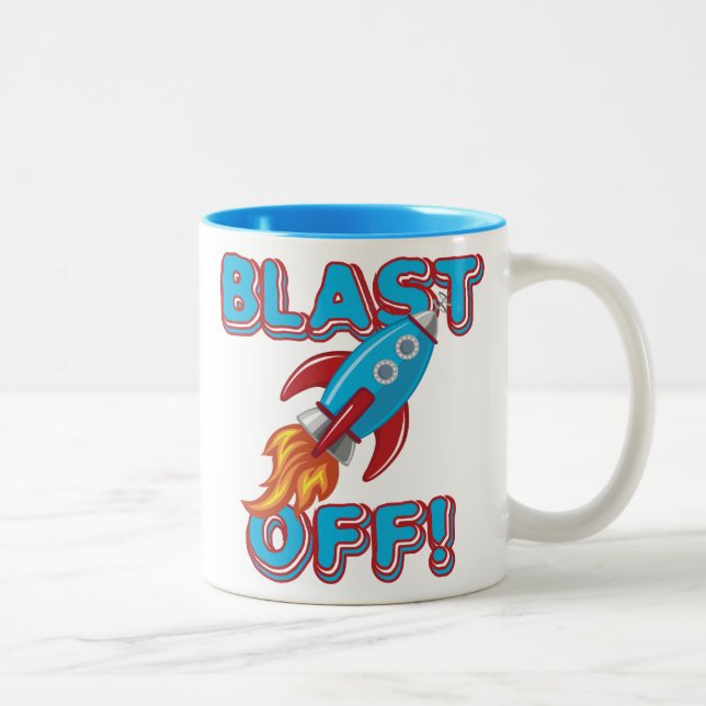 Blast Off Rocket Ship Two-Tone Coffee Mug (Right)