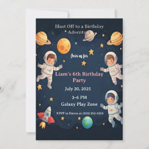Blast Off Space Adventure Kids 6th Birthday Party  Invitation