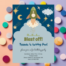 Blast off space adventure kids birthday