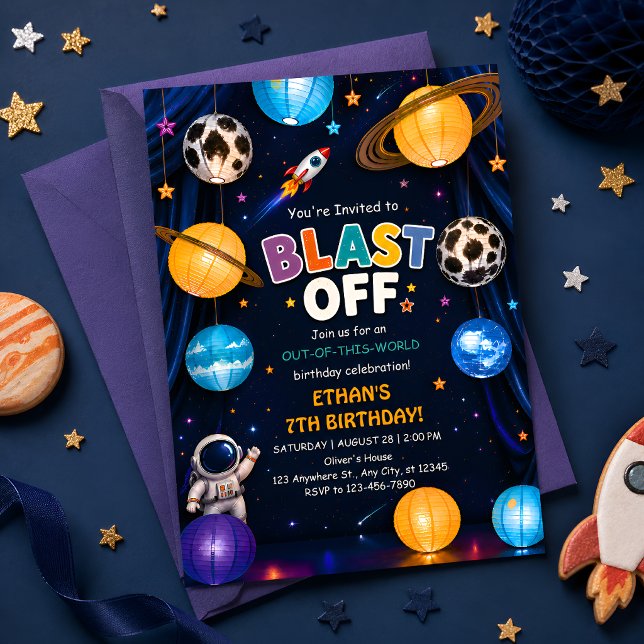 Blast Off Space Birthday Invitation for Boys (Creator Uploaded)