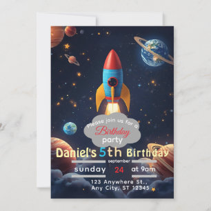 Blast Off Space Birthday Party Invitation Birthd