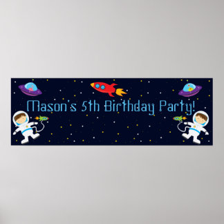 Blast Off Space Birthday Party Poster