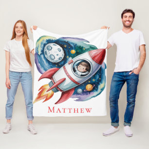 Blast Off Space Boy Astronaut Birthday Party Gift Fleece Blanket