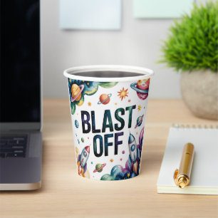 Blast Off Space Boy Astronaut Birthday Party Paper Cups