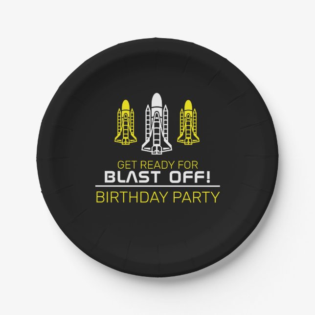 Blast Off! Space Shuttles, Birthday Paper Plate (Front)