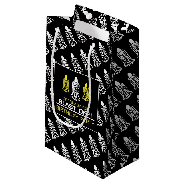 Blast Off! Space Shuttles, Birthday Small Gift Bag (Front Angled)