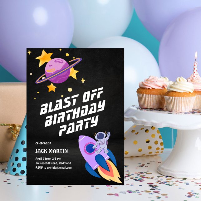Blast Off Space Themed Birthday Invitation (Creator Uploaded)