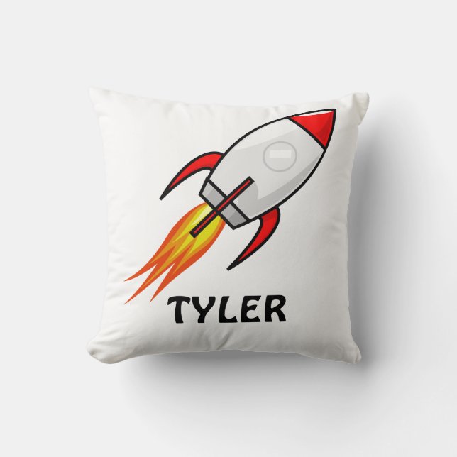 Blast Off to Dreamland - Personalized Rocket Ship  Throw Pillow (Front)