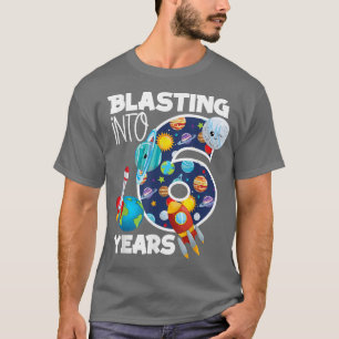 Blasting Into 6 Years Old Birthday Outer Space 6th T-Shirt