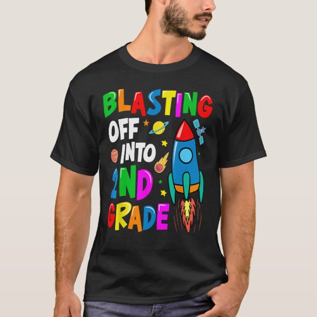 Blasting Off Into Second Grade Back To School Kids T-Shirt (Front)