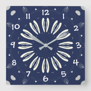 Blau  und Weiß Square Wall Clock