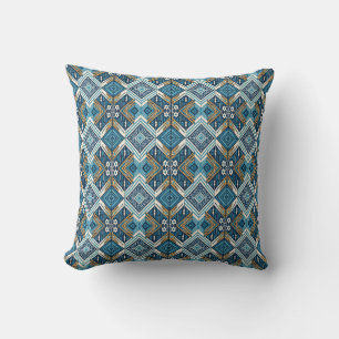 Blaue symetrisches Boho Muster 18583 b xl Throw Pillow