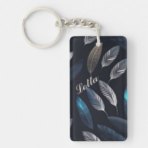 blaue und weiße Federn Keychain