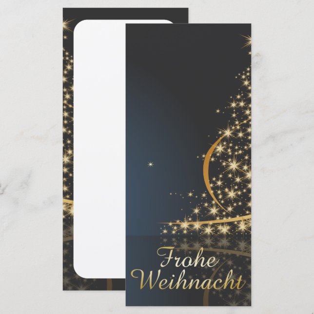 Blaues Weihnachtsmotiv mit goldenem Weihnachtsbaum (Front/Back)