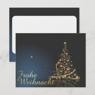 Blaues Weihnachtsmotiv mit goldenem Weihnachtsbaum Invitation