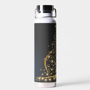 Blaues Weihnachtsmotiv mit goldenem Weihnachtsbaum Water Bottle