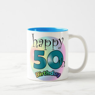 Blauwe Happy 50th Birthday Two-Tone Coffee Mug