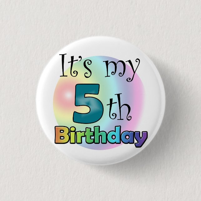 Blauwe It's my 5th Birthday 1 Inch Round Button (Front)
