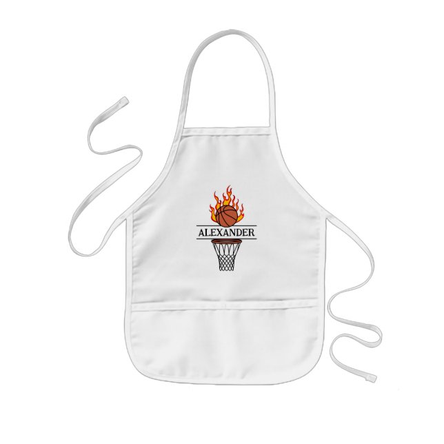 Blaze On! Personalized Fire Basketball Kids Apron (Front)