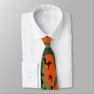 Blaze Orange and Green Camo Tie