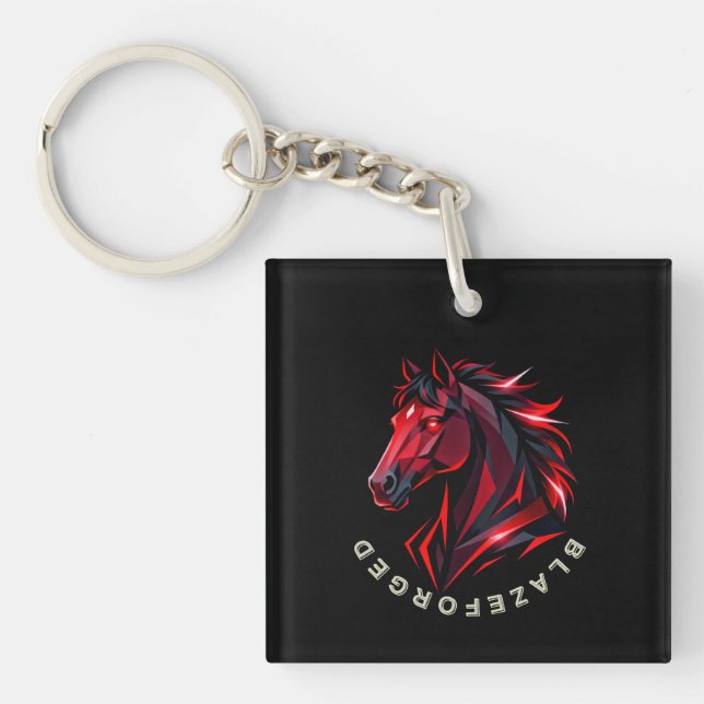 BlazeForge Red Horse Square Keychain (Front)