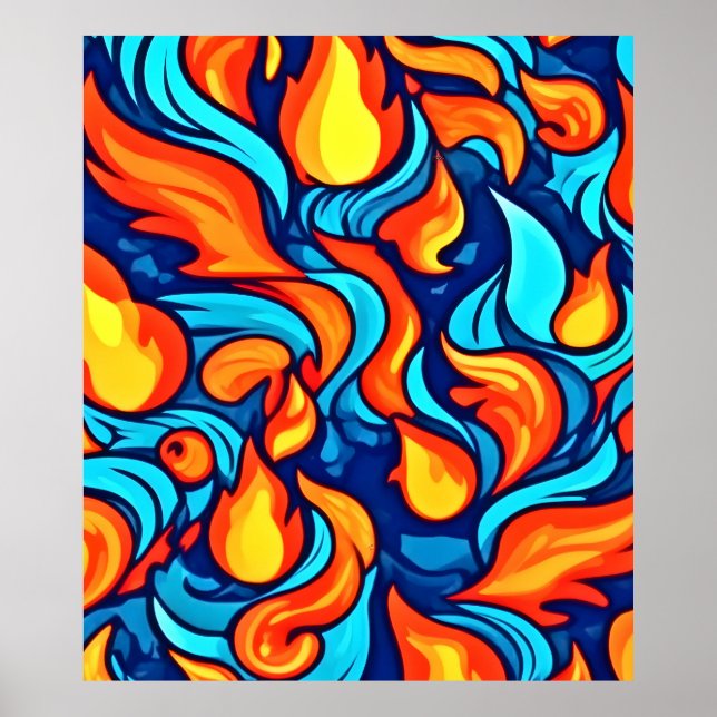  Blazing Blue Abstract Poster (Front)