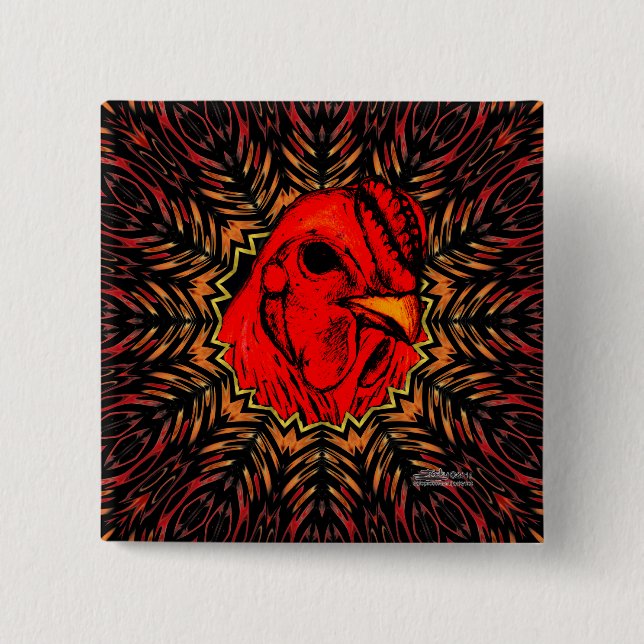 Blazing Brahma 2 Inch Square Button (Front)