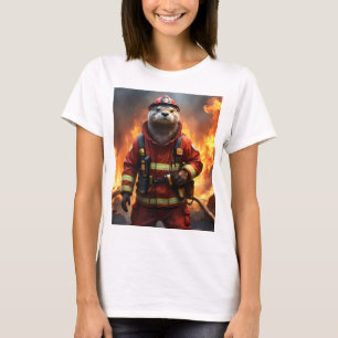 **"Blazing Bravery: The Otter Firefighter"** T-Shirt