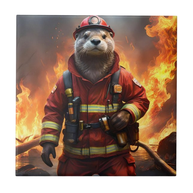 **"Blazing Bravery: The Otter Firefighter"** Tile (Front)